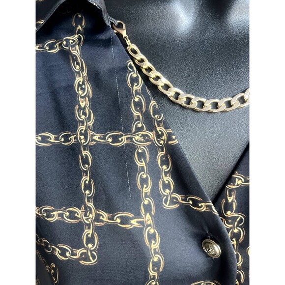 Phardi European Satin Black Button Down Blouse Chains Equestrian Formal Office 8 - Picture 11 of 12